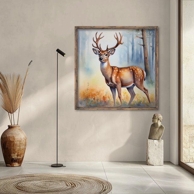 Affiche Cerf élégant dans un paysage forestier sous une lu (Créateur téléchargé)