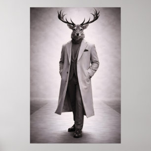 Affiche Cerf Élégant en Manteau Sur Mesure Portrait