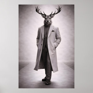 Affiche Cerf Élégant en Manteau Sur Mesure Portrait