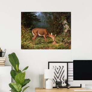 Affiche Cerf élégant et faon de la forêt, Art animalier vi