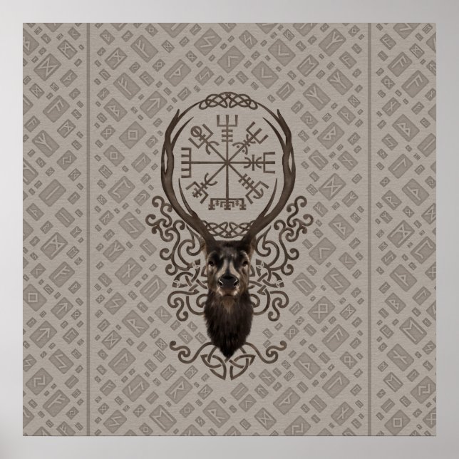 Affiche Cerf et Végvisir - Compas de navigation viking (Devant)