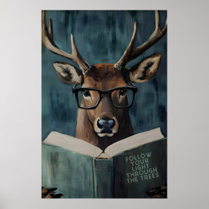 Affiche Cerf Fantaisiste Lisant un Livre de Motivation – D