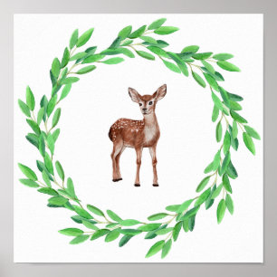 Affiche Cerf Faon Bébé Minuscule Peint Couronne de Feuille