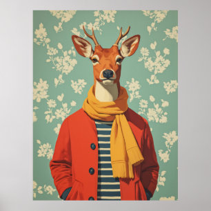 Affiche Cerf festif en style hiver