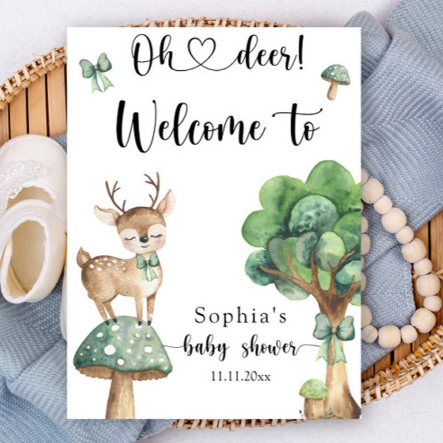 Affiche Cerf forestier d'aquarelle - baby shower de bienve (Créateur téléchargé)