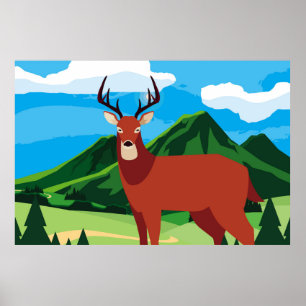 Affiche Cerf heureux saison d'automne plat animal, art, un