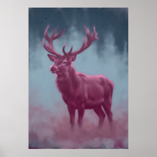 Affiche Cerf magenta dans la forêt bleue, art pictural