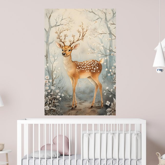 Affiche cerf majestueux dans un paysage hivernal serein. - (Pépinière 2)