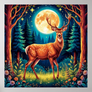 Affiche Cerf majestueux dans une forêt luxuriante