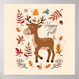Affiche Cerf mignon d'automne avec texte personnalisé