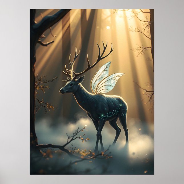 Affiche Cerf mystique de la forêt aux ailes de fée (Devant)