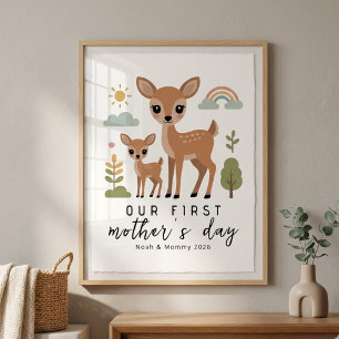 Affiche Cerf Pastel Maman Bébé Première Fête des Mères Nur