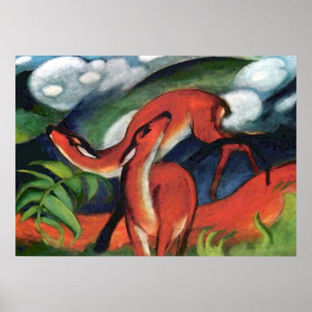 Affiche Cerf rouge II de Franz Marc, peinture expressionni (Devant)