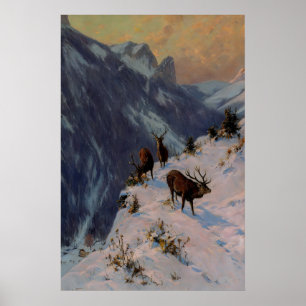 Affiche Cerfs dans les montagnes d'hiver Dark Academia, Vi