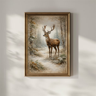 Affiche Cerfs de la forêt hivernale