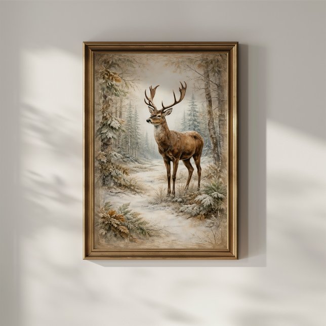 Affiche Cerfs de la forêt hivernale (Créateur téléchargé)