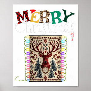 Affiche Cerfs Drôles Flocons Lumières Noël Rétro Ugly Chri