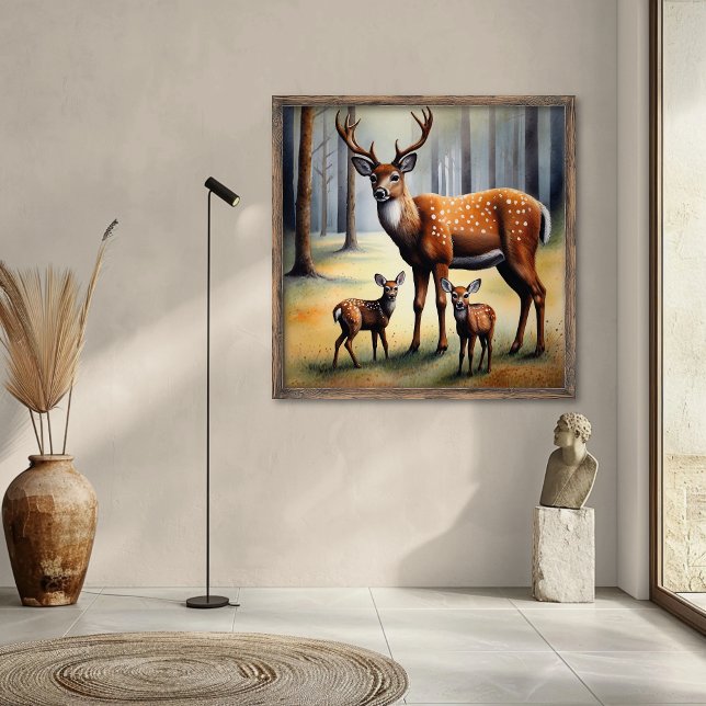 Affiche Cerfs Et Faons Dans La Forêt Animaux Sauvages (Créateur téléchargé)