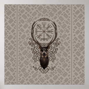 Affiche Cerfs et légumes - Compass de navigation viking