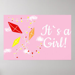 Affiche Cerfs-volants dans le ciel rose C'est une fille Ba