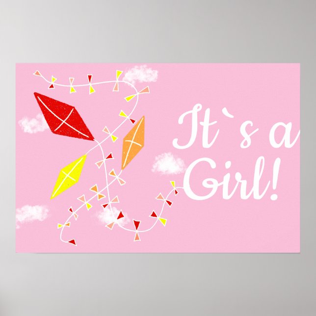 Affiche Cerfs-volants dans le ciel rose C'est une fille Ba (Devant)