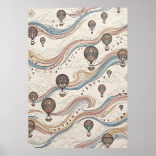 Affiche Cerfs-volants pastel à air chaud motif de vent cou