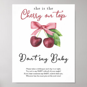 Affiche Cerise bow baby shower Ne dites pas bébé