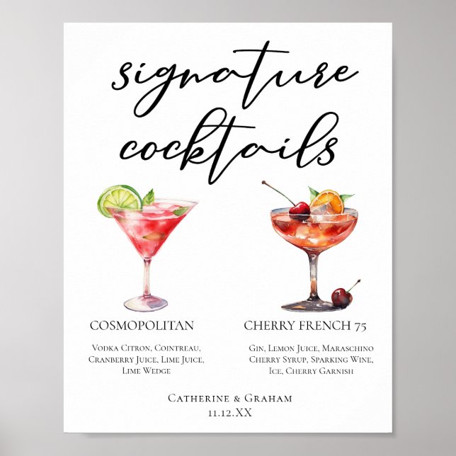 Affiche Cerise cosmopolite Français 75 Cocktails Menu (Devant)