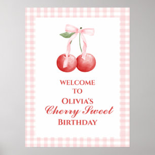 Affiche Cerise Douce Anniversaire Rose Ruban fraise