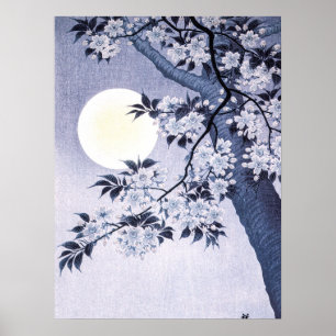 Affiche Cerise en fleurs sur la nuit Lune Ohara Koson 18