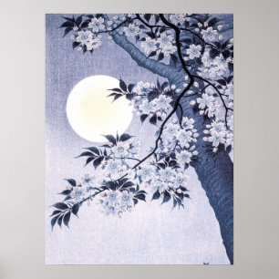 Affiche Cerise en fleurs sur la nuit Lune Ohara Koson 18A