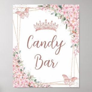 Affiche Cerise Fleurs Rose Gold Papillons Barre à bonbons