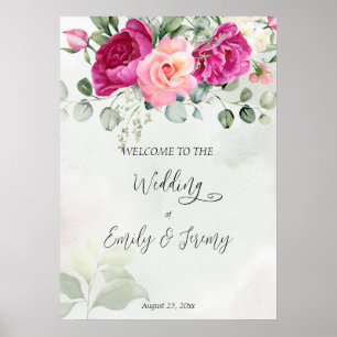 Affiche Cerise magenta peony rose eucalyptus signe de bien