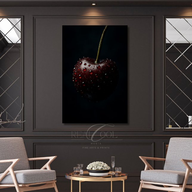 Affiche Cerise Rouge Foncé avec Gouttes de Rosée sur Fond  (Créateur téléchargé)