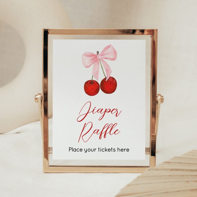 Affiche Cerise sur le Baby shower supérieur Raffin de couc (Cherry on Top Pink Bow Baby Shower Diaper Raffle Sign)