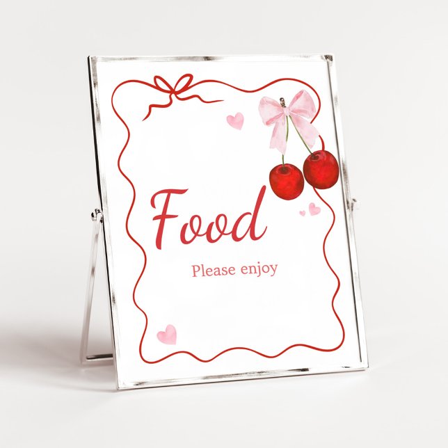 Affiche Cerise sur le dessus Baby shower rose Bow (Cherry on Top Baby Shower Food Sign)