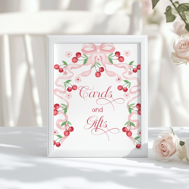 Affiche Cerise sur le dessus Cartes et cadeaux à ruban ros (Créateur téléchargé)