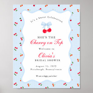 Affiche Cerise sur le dessus Coquette Nœud Gingham Baby Sh