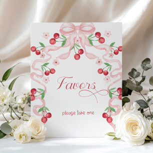 Affiche Cerise sur le dessus rose Bow Faveurs Baby shower