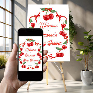 Affiche Cerise sur le haut ruban baby shower signe d'accue