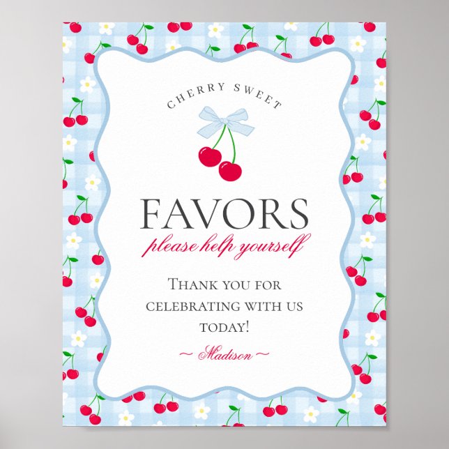 Affiche Cerise Sweet Blue Coquette Bow En vichy Faveurs Si (Devant)