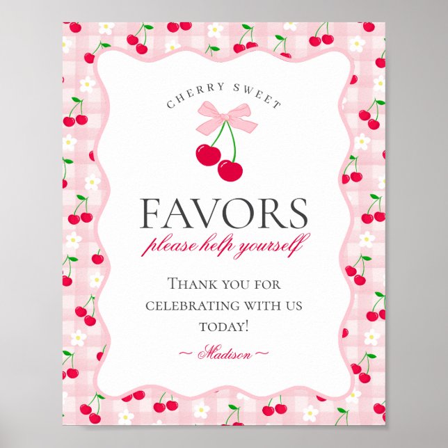 Affiche Cerise Sweet Rose Coquette Bow En vichy Faveurs Si (Devant)