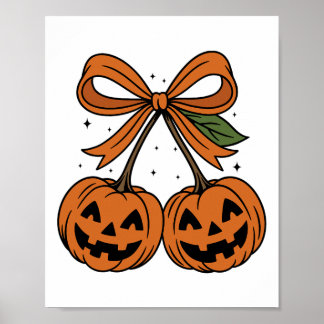 Affiche Cerises citrouilles Automne Fille Halloween Automn