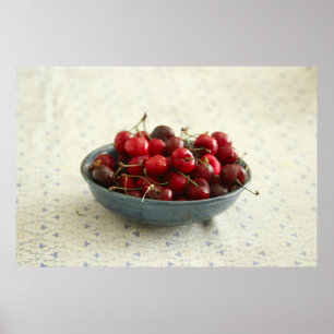 Affiche Cerises dans un bol bleu