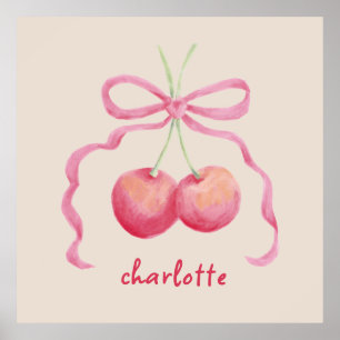 Affiche Cerises et nœud papillon art personnalisé pour enf