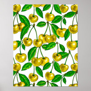 Affiche Cerises jaunes sur blanc