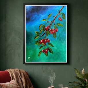 Affiche Cerises Rouges à l'Aube d'Été Peinture d'Alfred Fo