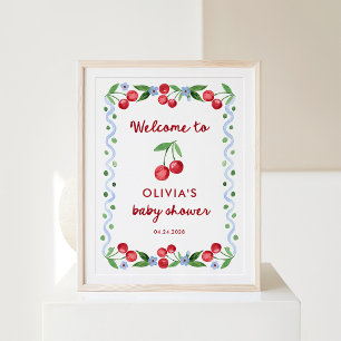 Affiche Cerises rouges Baby shower rétro Whimsical Bienv