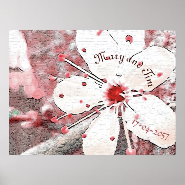 Affiche cerisier fleur mariage rouge et blanc elegantsakur (Devant)