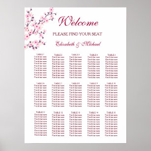 Affiche Cerisier Mariage blanc rose Fleur Carte de siège